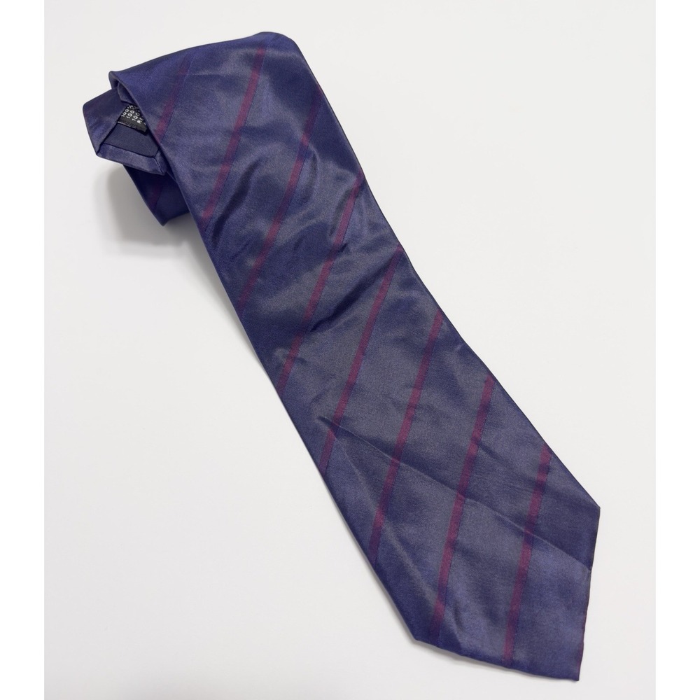 VTG Mariano Rubinacci Men's Silk Tie Made in Italy Purple Striped Shiny Handmade